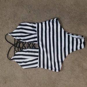 Ekouaer- Black and white striped one piece swim suit, size M
